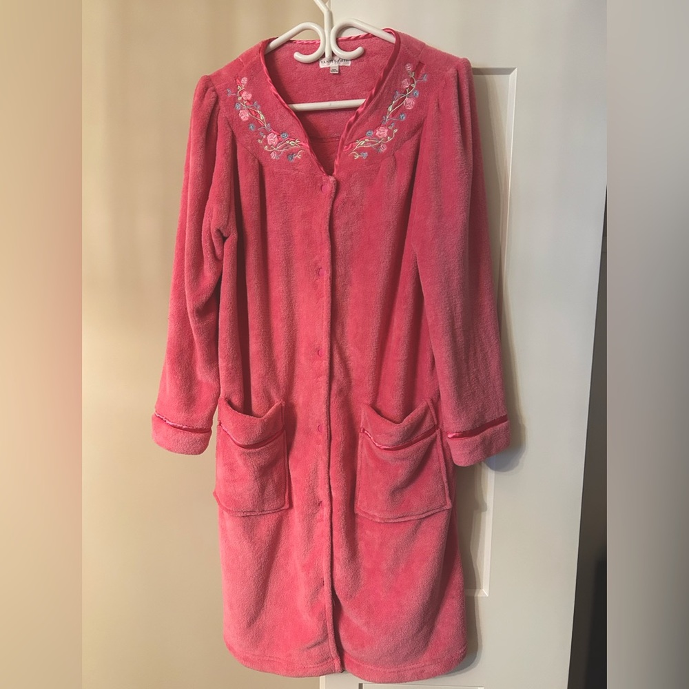 Vintage Vanity Fair House Coat Duster - Pink Buttoned Down Long Lounge Dress